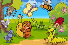 cartoon insects on the meadow