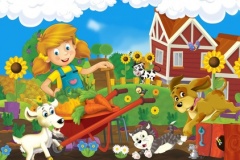 On the farm - illustration for the children